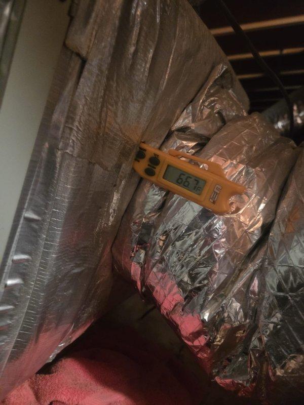 Performed routine cooling maintenance on two systems at residential property. Conducted temperature differential measurements with digital instruments, recording readings of 32.9°F and 66°F at supply registers. All systems functioning within normal parameters.
