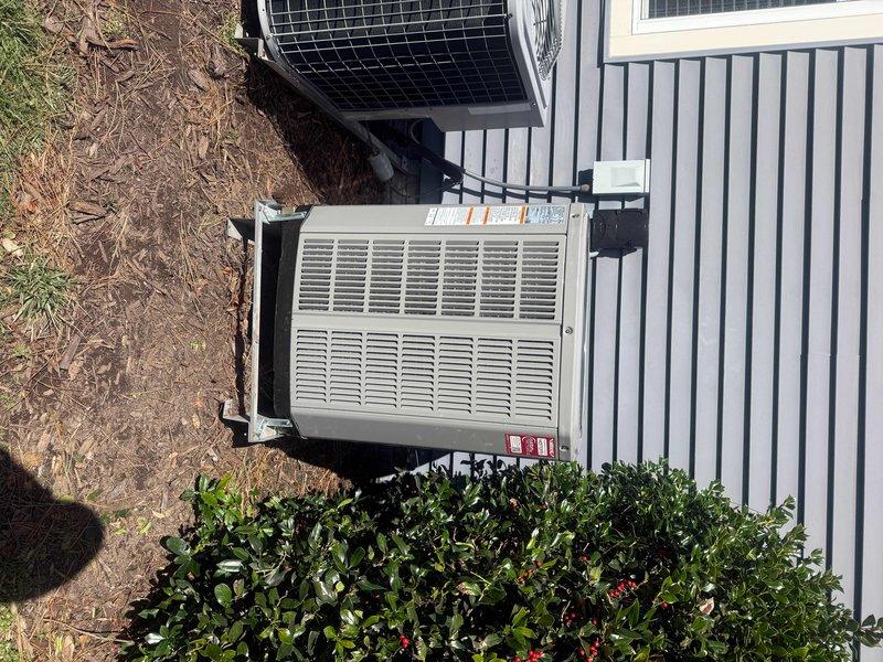Completed removal and installation of a complete HVAC system, including a 14.3 SEER heat pump (model 5A6H4018) and fan coil unit (model 5TEM4B02) with 05KW heater and breaker box. Work involved installing the fan coil on a new 24" high seated plenum with 12" R-8 foil flex return, adding a drain pan with shut off, mounting the outdoor unit on existing wall bracket, and flushing/pressure testing the refrigeration lines while utilizing the existing thermostat.