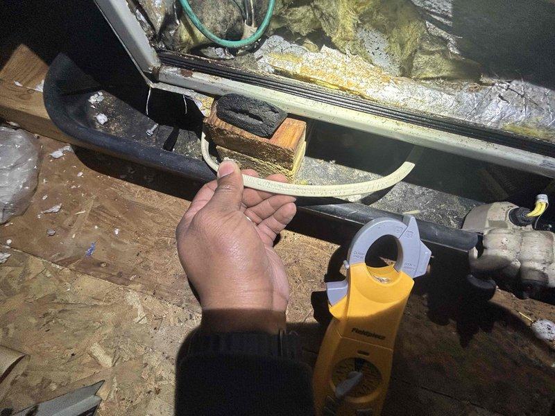 Performed scheduled geothermal system inspection on dual-system setup. Identified significant corrosion on evaporator coil mounting surface and weatherstripping deterioration on downstairs unit. Completed cooling system check (Q150/240) and documented that downstairs system cover requires replacement. Comprehensive tune-up included electrical testing with clamp meter and visual inspection of all accessible components.