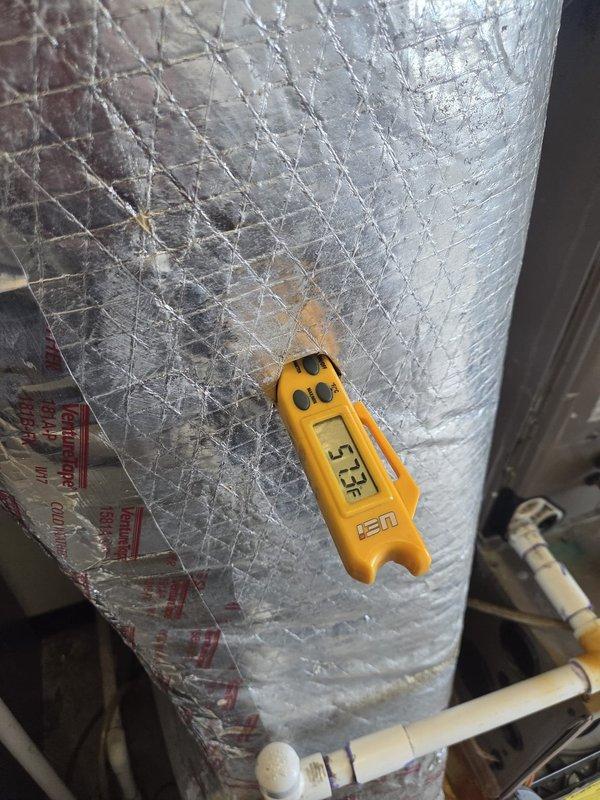 Performed cooling maintenance check on multiple systems. Verified Ecobee thermostat operation (32% battery) and measured supply air temperature at 52.5°F. Customer requested 16x25x1 filters; none were available in stock, so arranged for future delivery of a case while customer sourced temporary filters independently.