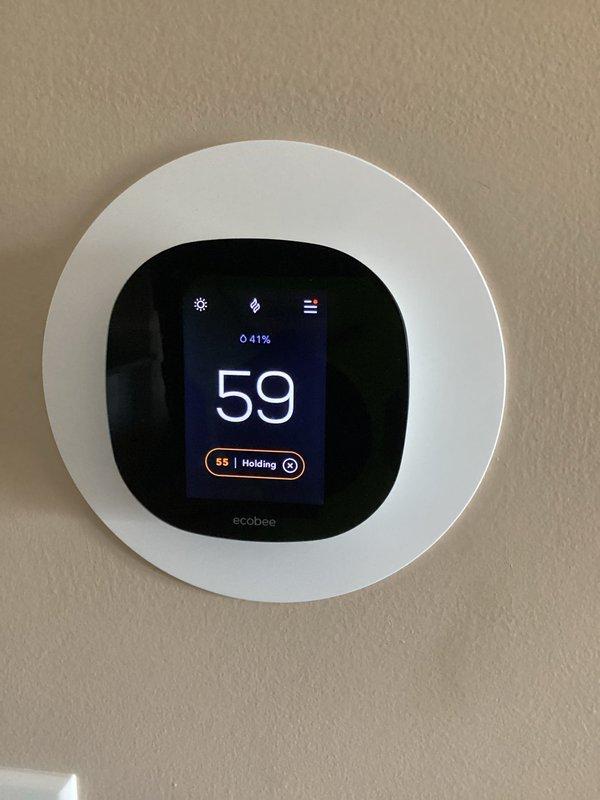 Completed preventive maintenance cooling visit on residential HVAC system. Inspected air handler unit, ductwork, and associated plumbing connections in utility room. Verified ecobee smart thermostat operation and system performance, with unit holding at setpoint temperature. All equipment found operating within normal parameters.
