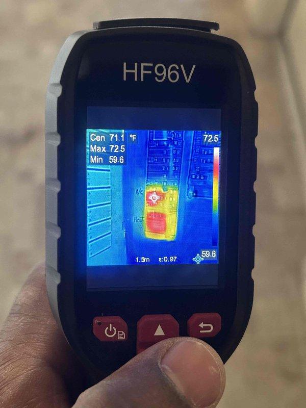 Responded to no heat call where system tripped breaker after switching from cooling to heating mode. Upon arrival, utilized thermal imaging camera to inspect electrical panel and identify potential hot spots or failing breaker connections. Thermal scan revealed temperature differential at breaker location, with readings showing 72.5°F maximum temperature at affected circuit. Reset tripped breaker, verified proper amperage draw, and confirmed system restored to normal heating operation with no further electrical issues detected.
