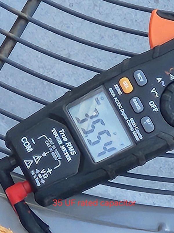 Completed scheduled cooling maintenance visit on property with multiple HVAC systems. Performed comprehensive system inspections including testing of capacitors, with 35 UF rated capacitor checked and verified using multimeter for proper electrical specifications and run-to-start ohm readings. Noted filter inventory was low and arranged for additional filters to be ordered and supplied to property for ongoing maintenance needs.