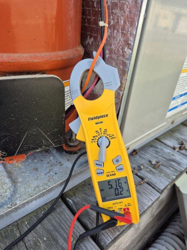 Completed scheduled cooling maintenance visit on residential HVAC system. Performed comprehensive system diagnostics including electrical measurements of compressor amperage (5.16A) and capacitor performance (1.15A, 9.3 MFD) using clamp meter to verify proper operation. All components operating within manufacturer specifications with no deficiencies noted.