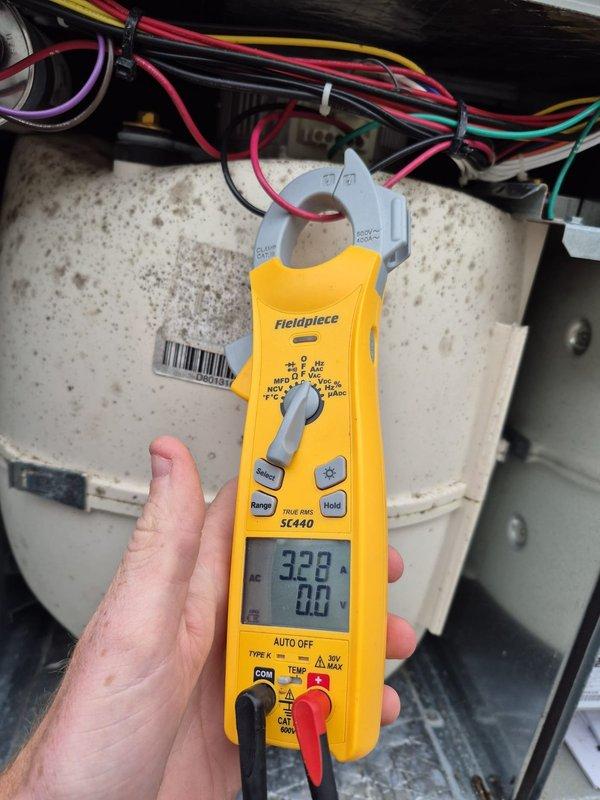Performed preventative maintenance cooling system inspection on residential HVAC unit. Verified electrical performance using clamp meter, recording amp draw of 32.8 amps with system operating within normal parameters. Inspected all electrical connections, refrigerant lines, and condensate piping, confirming all components functioning properly with no issues identified.