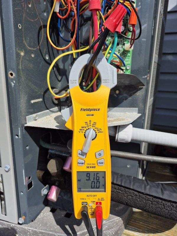Completed preventative maintenance cooling visit on two HVAC systems. Performed comprehensive system diagnostics including temperature differential measurements showing 18.6°F delta T, with supply air at 38.5°F and return air at 57.1°F indicating proper cooling performance. Verified electrical components and measured amperage draw at 9.16A, confirming system operating within normal parameters. Documented all measurements using digital instrumentation, checked refrigerant charge levels, inspected electrical connections and wiring, and verified proper humidity control with supply air relative humidity at 85.6%. Both systems tested and found operating efficiently with no deficiencies noted.