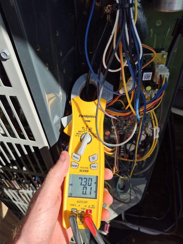 Performed comprehensive cooling system maintenance on multi-zone HVAC system. Conducted electrical diagnostics using clamp meter to verify proper amperage draw and voltage readings across multiple units, confirming all systems operating within manufacturer specifications. Inspected control boards, wiring connections, and electrical components in all zones to ensure safe and efficient operation for the cooling season.