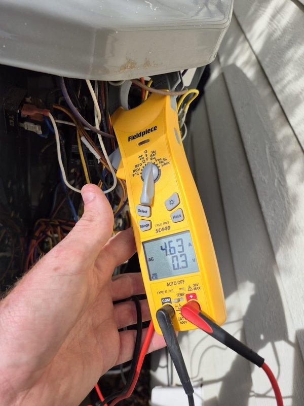 Performed comprehensive preventative maintenance on two residential cooling systems per Platinum membership agreement. Conducted electrical diagnostics on air handler components using digital clamp meter, recording amperage draws and verifying proper electrical operation of all circuits. Measured supply air temperature at 54.3°F from wall-mounted indoor unit, confirming adequate cooling performance. Inspected condensate drain pan and drainage system for proper operation. Tested all electrical connections and wiring at junction points. Both units were operating within normal parameters at time of service completion.