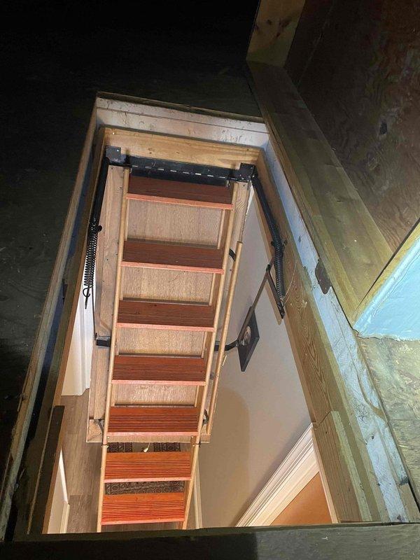 Completed routine cooling maintenance visit on attic-installed HVAC system. Accessed unit via folding attic ladder, performed standard cooling season inspection including filter check, condensate drain line verification, and visual inspection of ductwork and insulation. System operational and ready for cooling season.