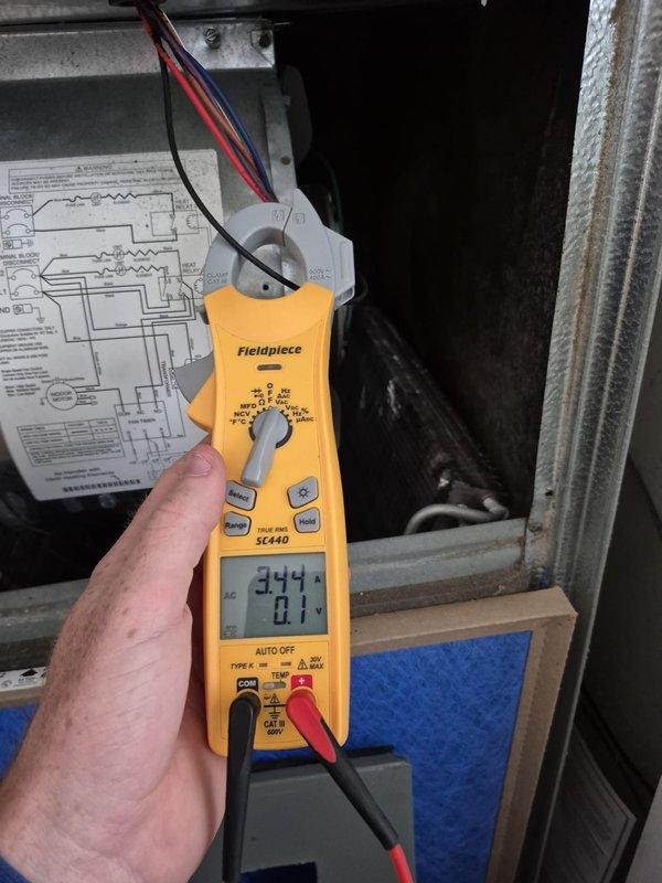 Completed routine cooling maintenance visit on residential HVAC system. Accessed property using key from lockbox, located thermostat behind seagull picture as directed. Performed standard cooling system diagnostics including electrical measurements, recording voltage reading of 344V and amperage draw of 53.5A at the condensing unit. Inspected control wiring, capacitor, and electrical connections within the air handler. All components operating within normal parameters. Customer was not present during service; extra filters noted in foyer closet for future reference.