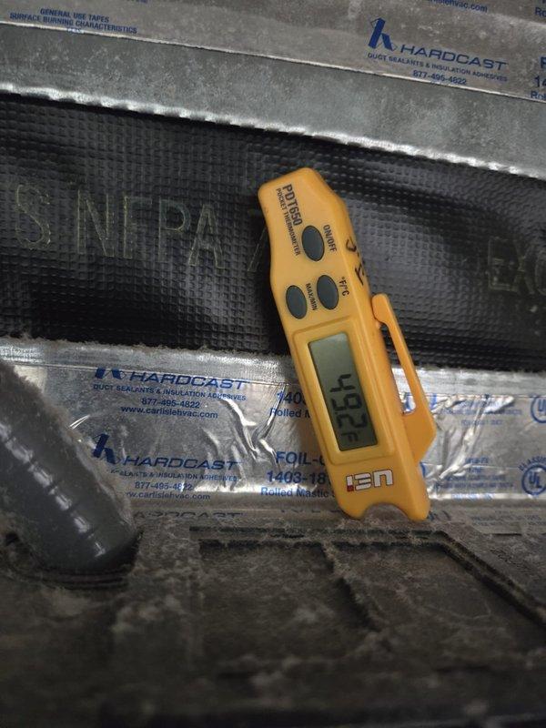 Completed comprehensive system inspection and tune-up on HVAC unit. Performed wet bulb temperature measurements and diagnostics using calibrated digital instrumentation on ductwork and air handling components. All system parameters verified and equipment found operating within manufacturer specifications.