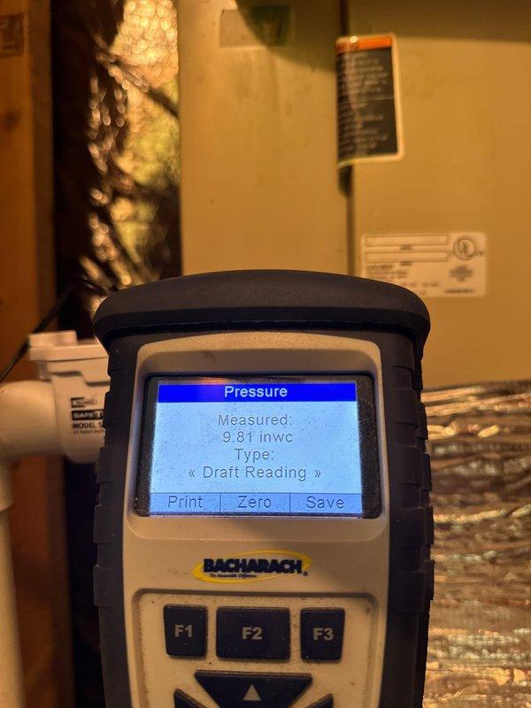 Removed and disposed of existing furnace equipment. Installed new Carrier 59SC2E080M17 high-efficiency 92% AFUE 80,000 BTU gas furnace with LP conversion kit. Fabricated and installed metal duct transitions to adapt new unit to existing ductwork. Reused existing electrical connections, condensate drain lines, and gas supply piping. Installed Honeywell digital standard thermostat for system control. Performed combustion analysis testing confirming optimal efficiency at 94.0%, oxygen level at 4.1%, carbon monoxide at 79 ppm, carbon dioxide at 9.5%, and stack temperature at 114°F. Verified draft pressure reading at 9.81 inches water column. System tested and operating within manufacturer specifications with one-year warranty coverage from installation date.