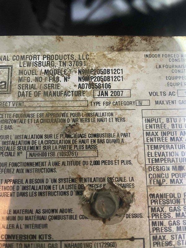 Responded to no heat call on ComfortMaker natural gas furnace (Model C2050B12C1, manufactured January 2007). Upon arrival, confirmed unit was not igniting or clicking on. Inspected furnace components, identified ignition system failure, and completed necessary repairs to restore heat operation.