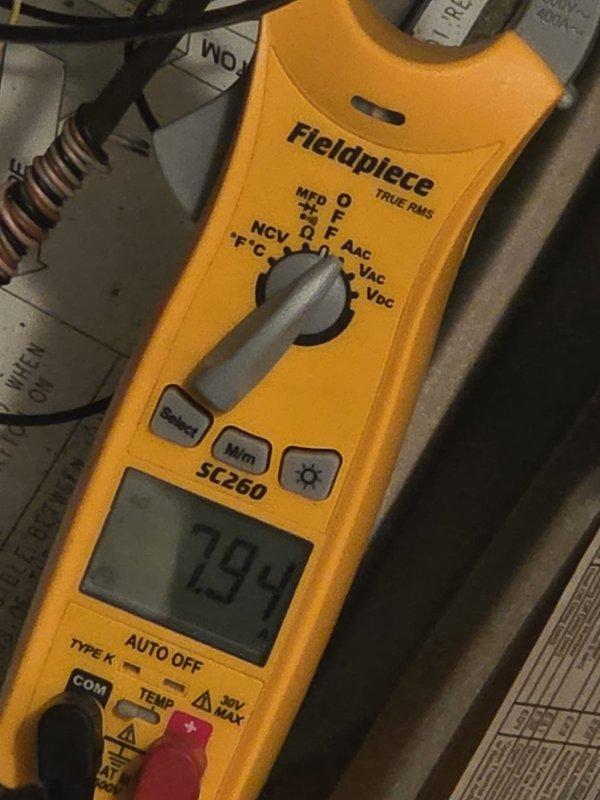 Completed comprehensive cooling system inspection on single outdoor condensing unit. Performed diagnostic testing using digital multimeter to measure system temperatures and electrical parameters, with recorded readings of 5.6°C on refrigerant line and 79.4°F ambient conditions. Verified proper operation of all components, inspected refrigerant line connections and insulation integrity, and confirmed electrical connections were secure. System found operating within normal parameters with no issues identified.