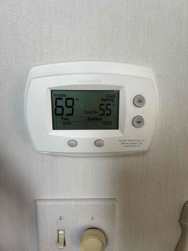 Completed preventive maintenance cooling visit on multiple HVAC systems. Performed comprehensive Cool Check inspection, verified thermostat operations showing proper temperature control and system functionality with units cycling correctly between heating and cooling modes. Installed case of 23x20x1 filters across systems as specified from previous service visit, ensuring proper airflow and filtration for optimal system performance.