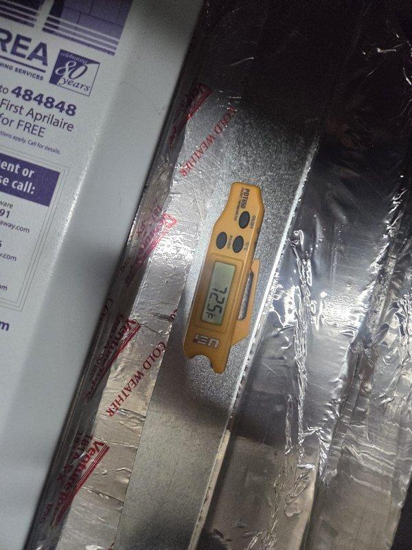 Performed preventive maintenance on cooling system. Verified electrical amperage draw at 5.17 amps using clamp meter and confirmed supply air temperature at 72.5°F at ductwork. System operating within normal parameters with no deficiencies noted.