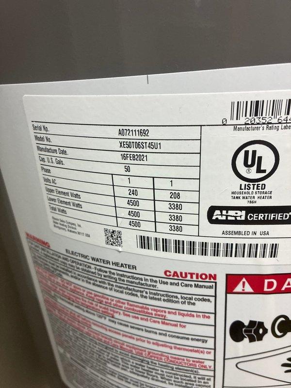 Performed routine maintenance flush on a 50-gallon Rheem electric water heater (Model XE50T06ST45U1, manufactured February 2021). Inspected unit for proper operation, drained and flushed tank to remove sediment buildup, verified all plumbing connections and safety devices including expansion tank, and confirmed unit returned to normal operating condition with customer credit card on file for payment.