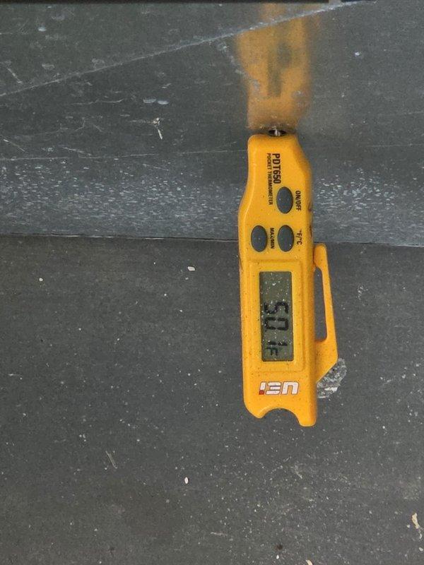 Performed routine cooling maintenance visit on multi-system HVAC installation. Conducted temperature and diagnostic measurements using digital testing equipment in attic space to verify proper system operation and performance across all cooling units. All systems found to be operating within normal parameters.