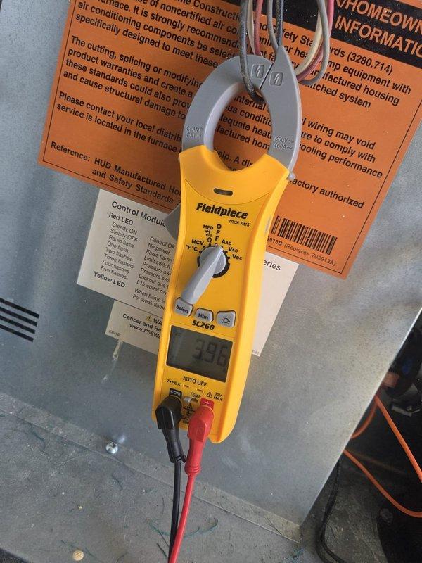 Completed scheduled cooling maintenance visit on residential HVAC system. Performed comprehensive system diagnostics using Fieldpiece SC260 clamp meter to verify electrical parameters and operational performance at the air handler and control module. All measurements recorded within manufacturer specifications, system operating normally with no deficiencies noted.