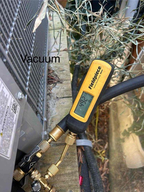 Responded to no cooling complaint on Carrier system model FV4CNF002L00EDAAS. Diagnosed failed indoor thermostatic expansion valve (TXV) preventing proper refrigerant metering and cooling operation. Ordered and installed replacement TXV and filter drier. Evacuated system to 500 microns, recharged with proper refrigerant charge, and verified all operating pressures and temperatures within manufacturer specifications. System restored to full cooling operation.