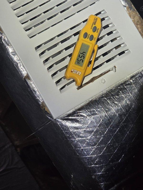 Completed routine cooling maintenance visit on HVAC system. Performed electrical diagnostics and testing on control panel circuits using digital multimeter to verify proper system operation. Measured supply air temperature at 55.1°F at ceiling diffuser, confirming adequate cooling performance. Noted filter sizes required are 24x24x1, 18x18x1, and 14x14x1; customer will provide their own filters for future maintenance.