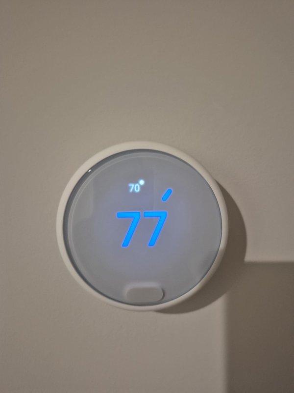 Responded to customer complaint of insufficient cooling over the weekend. Upon arrival, verified thermostat set to 77°F with ambient temperature reading of 70°F. Performed system diagnostics and measured supply air temperature at outdoor condensing unit registering 65°F. Completed full system evaluation to identify cause of reduced cooling capacity and restored proper operation.