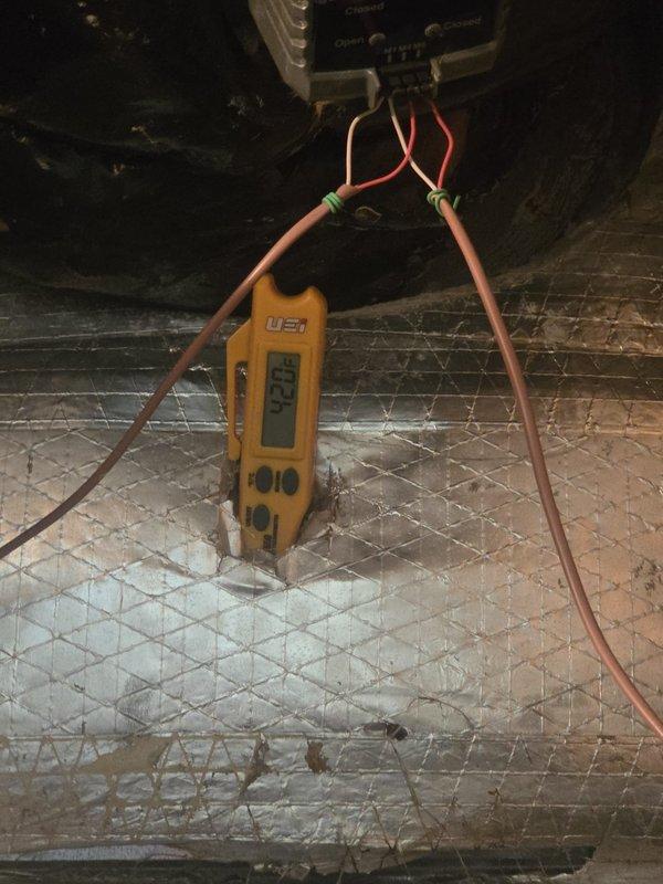 Performed preventative maintenance on residential cooling system. Conducted electrical diagnostics using digital multimeter to verify proper voltage and amperage at system components. Inspected ductwork insulation and flexible duct connections for integrity and proper sealing in attic space.