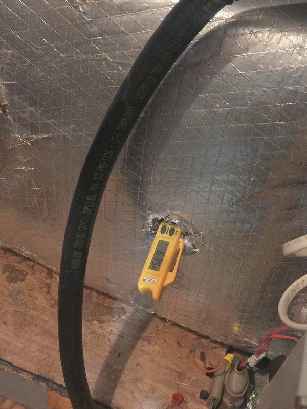 Performed preventative maintenance on residential cooling system. Conducted electrical diagnostics using digital multimeter to verify proper voltage and amperage at system components. Inspected ductwork insulation and flexible duct connections for integrity and proper sealing in attic space.