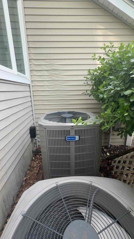 Completed full HVAC system replacement on first floor, removing and disposing of existing equipment. Installed 5A7H7024 17 SEER heat pump outdoor unit on platform with electrical whip and disconnect, 5TEM6B02 variable speed fan coil unit, 10KW electric heater with breaker, 1" filter rack, and TH6320WF WiFi thermostat. Flushed, pressure tested, and recharged refrigeration lines to ensure proper system operation.
