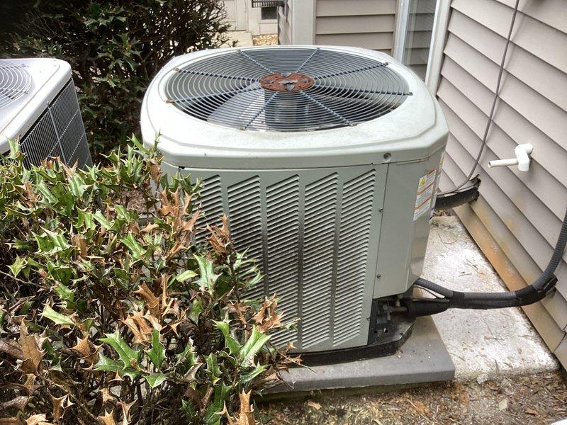 Conducted comprehensive assessment of existing HVAC system for replacement estimate. Evaluated current outdoor condensing unit and indoor air distribution components, including ceiling-mounted return air grille. Documented equipment age, condition, and installation configuration. Photographed existing system layout showing outdoor unit positioned on concrete pad with proper drainage base and indoor air return placement. Reviewed system specifications and completed necessary documentation for equipment replacement proposal.