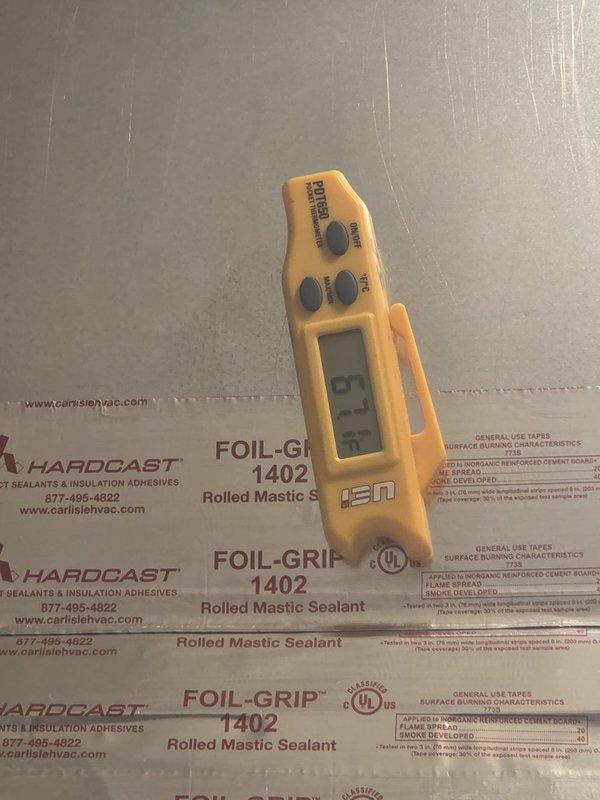 Completed scheduled preventive maintenance cooling visit on HVAC system. Performed standard system diagnostics and measurements using calibrated digital instruments, recording temperature and operational readings to verify proper cooling performance. Applied FOIL-GRIP 1402 rolled mastic sealant to ductwork connections as needed to ensure proper system sealing and energy efficiency.