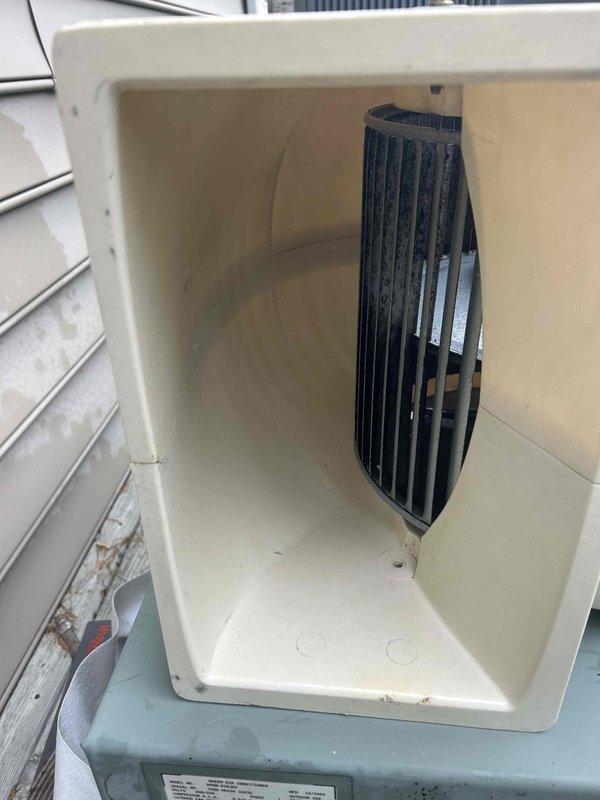 Completed scheduled cooling maintenance visit on two HVAC systems. Performed thorough inspection and cleaning of air intake ductwork, which showed significant accumulation of dust, dirt, and debris in the transition elbow and ventilation grille. Removed and cleaned duct components to restore proper airflow. Inspected outdoor condensing unit, including heat exchanger coils and protective housing. Verified system operation and confirmed both units are functioning properly for the cooling season.