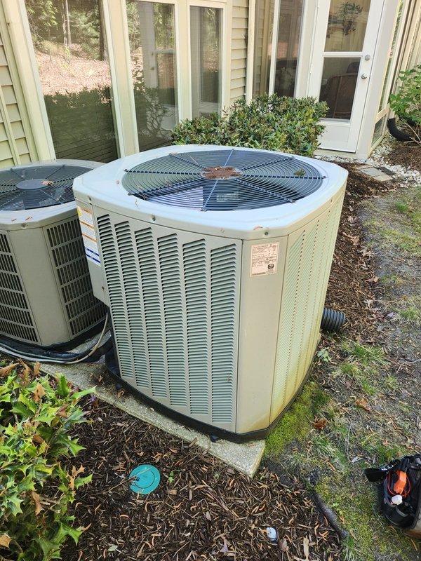 Completed scheduled cooling maintenance visit on two residential air conditioning systems. Performed comprehensive inspection of both outdoor condensing units, verified proper operation of compressors and condenser fans, checked refrigerant levels, and confirmed adequate airflow through coils. Cleared debris from around units and ensured proper drainage function. Both systems operating within normal parameters with no issues identified.