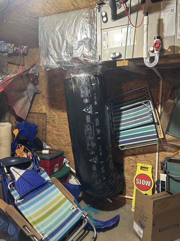 Responded to call for water leak at HVAC system in attic space. Upon inspection, identified loose piping connection at air handler unit causing water discharge. Tightened and secured all piping connections, verified proper drainage flow through condensate line, and confirmed system operation with no further leakage detected.