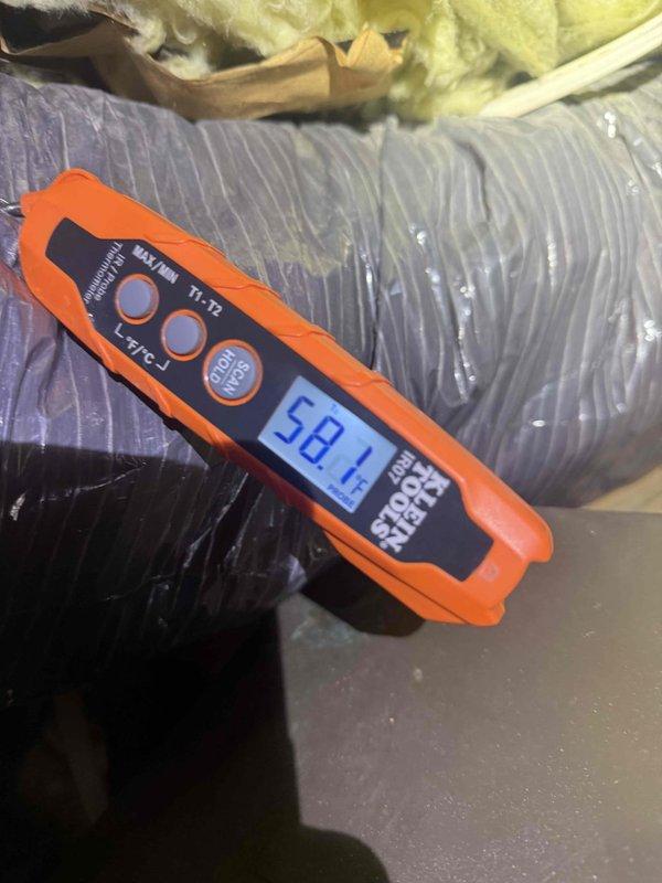 Replaced defective indoor thermal expansion valve (TXV) on third-floor Lennox system in tight attic space. Recovered refrigerant, installed new TXV, evacuated system, and recharged to manufacturer specifications. Verified proper system operation with supply air temperature of 58.1°F and return air temperature of 23.5°F, confirming adequate cooling performance and resolving issues from recent installation.