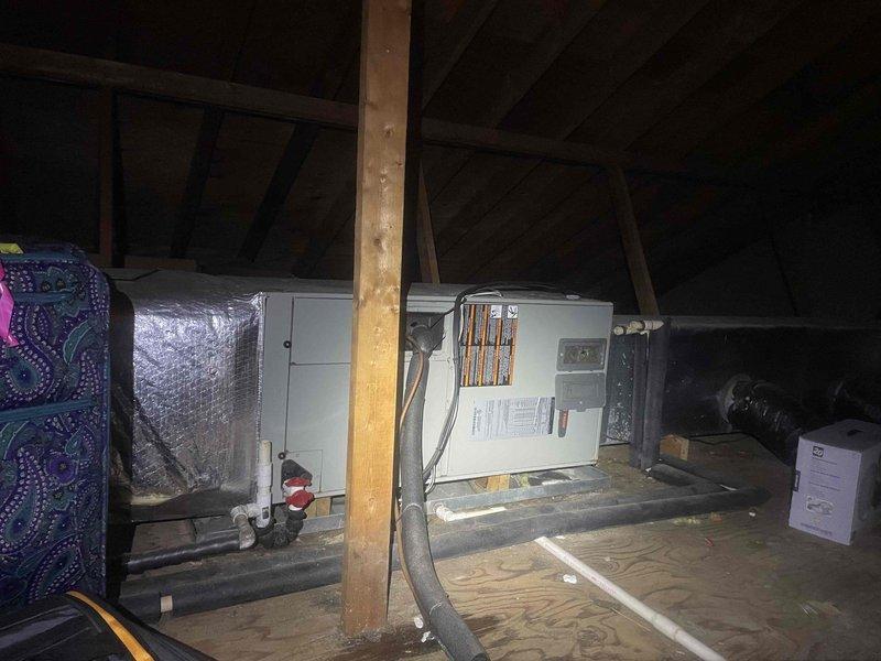 Responded to no cooling complaint on 10+ year old system. Performed diagnostic evaluation of outdoor condensing unit and indoor air handler located in attic space. Inspected equipment operation, refrigerant lines, electrical connections, and overall system condition. Documented equipment with photos for service records. Customer acknowledged billable repair authorization with payment method on file.