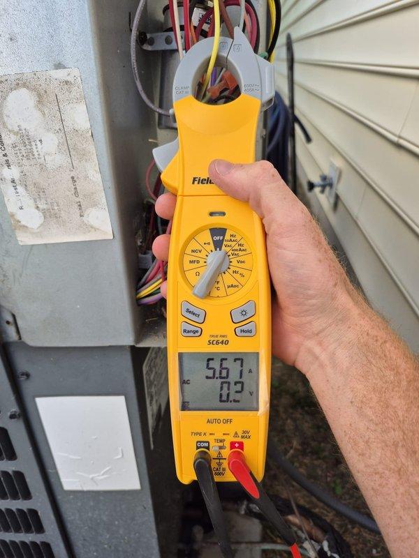 Completed scheduled cooling maintenance visit on residential HVAC system. Performed comprehensive electrical diagnostics using multimeter to verify proper voltage and amperage readings at the condensing unit and control panel. All electrical connections were inspected, system operational parameters were measured and found within manufacturer specifications, and unit was confirmed to be operating efficiently for the cooling season.