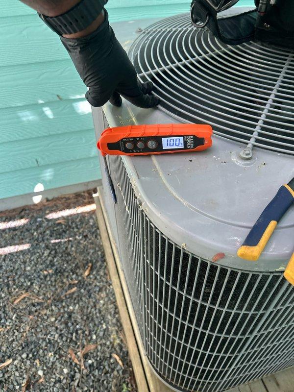 Responded to no cooling complaint on residential air conditioning system. Upon arrival, performed diagnostic assessment of outdoor condensing unit and verified system operating temperatures. Reviewed manufacturer's superheat charging specifications and measured system parameters to determine proper refrigerant charge and operational status. System evaluation completed and customer advised of findings.