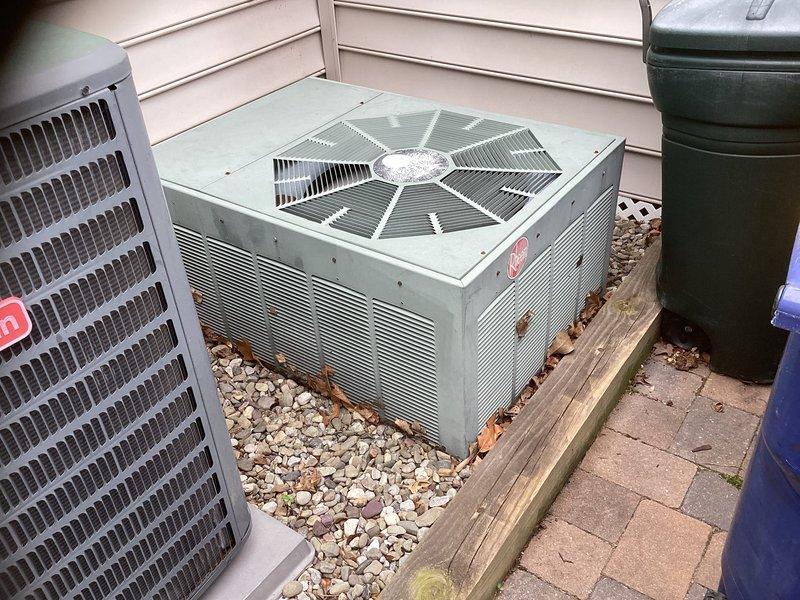 Provided estimate for complete replacement of upstairs HVAC system utilizing obsolete R22 refrigerant and experiencing performance issues. Evaluated existing outdoor condenser unit and attic-mounted Rheem air handler to determine specifications for replacement equipment and scope of work required.