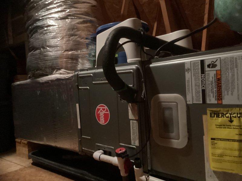 Provided estimate for complete replacement of upstairs HVAC system utilizing obsolete R22 refrigerant and experiencing performance issues. Evaluated existing outdoor condenser unit and attic-mounted Rheem air handler to determine specifications for replacement equipment and scope of work required.
