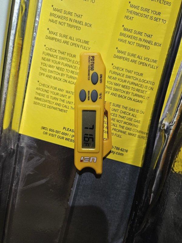 Responded to no cooling call and performed diagnostic assessment of HVAC system. Measured supply air temperature at duct, which registered 86.5°F, confirming inadequate cooling performance. Verified system operational status and reviewed troubleshooting guidelines at equipment panel. Customer was advised to power off system to prevent compressor damage while awaiting further service.