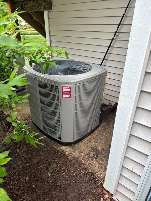 Completed full HVAC system replacement including removal and disposal of existing equipment. Installed 3-ton 14 SEER heat pump system consisting of outdoor condenser unit mounted on existing pad, standard fan coil unit with 15KW backup heater and breaker positioned in attic drain pan with shutoff valve, and Honeywell S1200 WiFi thermostat. Ran electrical whip and disconnect to outdoor unit, flushed and pressure tested refrigerant lines, and fully charged system to manufacturer specifications. All equipment tested and operational upon completion.