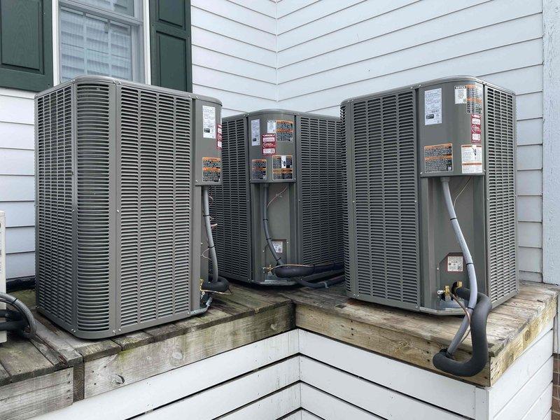 Completed full residential HVAC system replacement consisting of three independent climate control systems. Removed and properly disposed of all existing equipment, then installed new Lennox systems with metal duct transitions adapted to existing ductwork while reusing existing condensation lines.

**System 1 - Garage/Downstairs Main:** Installed Lennox EL297DF110XV60 97% variable speed gas furnace paired with ML14KC1-059 5-ton 14 SEER air conditioner, CK40DT-50/60C evaporator coil, LP conversion kit, and Aprilaire 2200 filtration system. Mounted Honeywell digital WiFi thermostat in downstairs hallway for zone control.

**System 2 - Billiards Room Closet/Upstairs Main:** Installed Lennox EL297UH090XE48 97% ECM gas furnace with ML14KC1-048 4-ton 14 SEER air conditioner, CK40CT-48C-71 evaporator coil, LP conversion kit, and Aprilaire 2200 filter. Configured Honeywell digital WiFi thermostat for independent upstairs climate management.

**System 3 - Pool Room System:** Installed Lennox ML