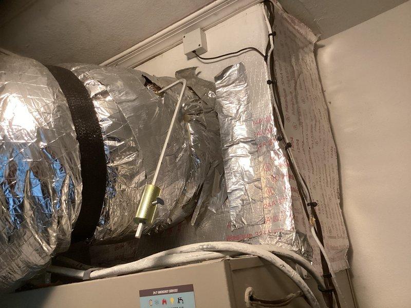 Performed site evaluation of existing HVAC system for replacement quote. Inspected current air handler unit mounted in utility closet with flexible ductwork, condensate drainage, and electrical connections. Documented system configuration including ductwork layout, equipment placement constraints, and existing infrastructure to provide accurate replacement system specifications and sizing recommendations.