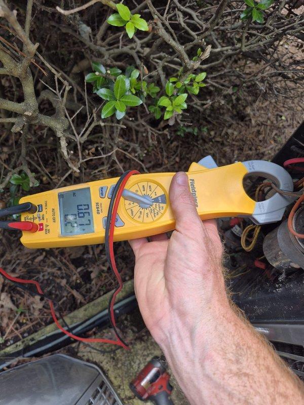 Completed routine cooling maintenance visit on residential HVAC system. Performed electrical diagnostics using clamp meter on outdoor condensing unit, verifying amperage draws and system performance. All measurements within normal operating parameters, unit operating properly with no issues found.