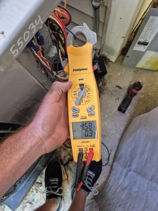 Performed preventive maintenance cooling system inspection. Verified electrical connections and amperage draws at control panel, confirming proper operation within manufacturer specifications. Tested and confirmed thermostat functionality with system responding correctly to cooling calls in automatic fan mode.