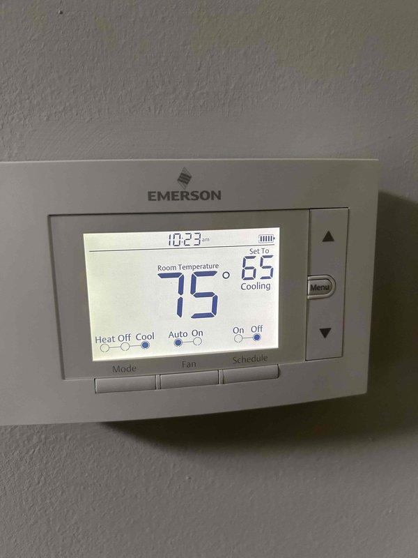 Performed routine cooling maintenance visit on multi-system HVAC installation. Inspected outdoor condensing unit, verified operational status of all components, and confirmed thermostat programming and temperature control functionality. All systems operating within normal parameters at time of service.