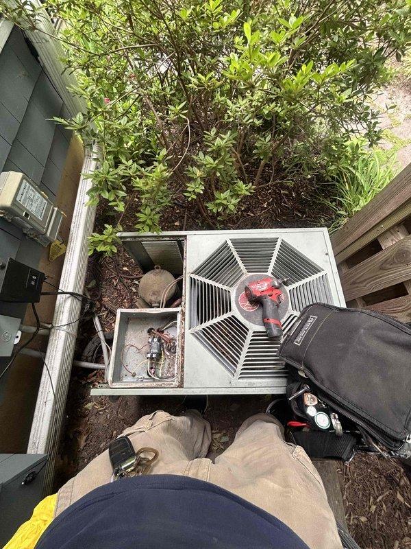 Performed routine cooling maintenance visit on multi-system HVAC installation. Inspected outdoor condensing unit, verified operational status of all components, and confirmed thermostat programming and temperature control functionality. All systems operating within normal parameters at time of service.