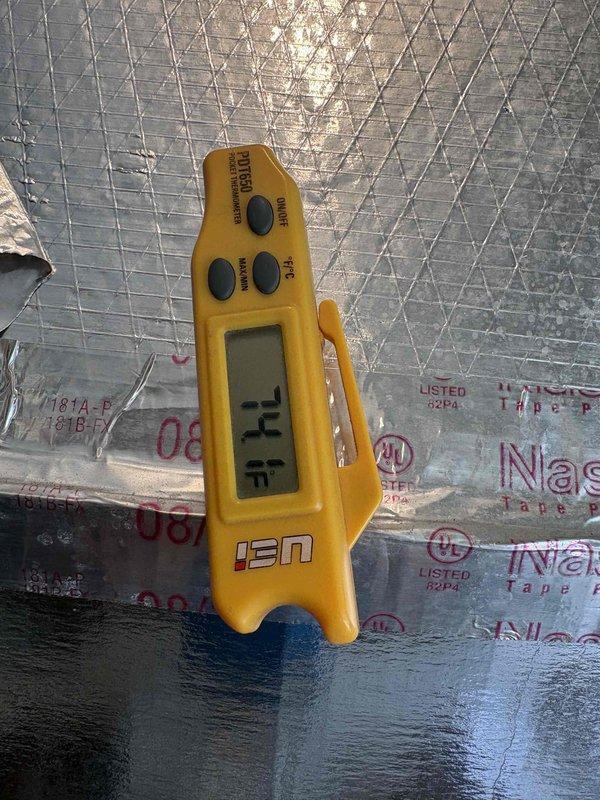 Performed HVAC system assessment and documented temperature differentials across insulation barriers. Measured supply air temperature at -21°F and ambient conditions at 51.9°F using calibrated digital instrumentation. Removed obsolete dampers from the ductwork system as part of airflow optimization. Two-technician crew completed quoted work per customer approval.