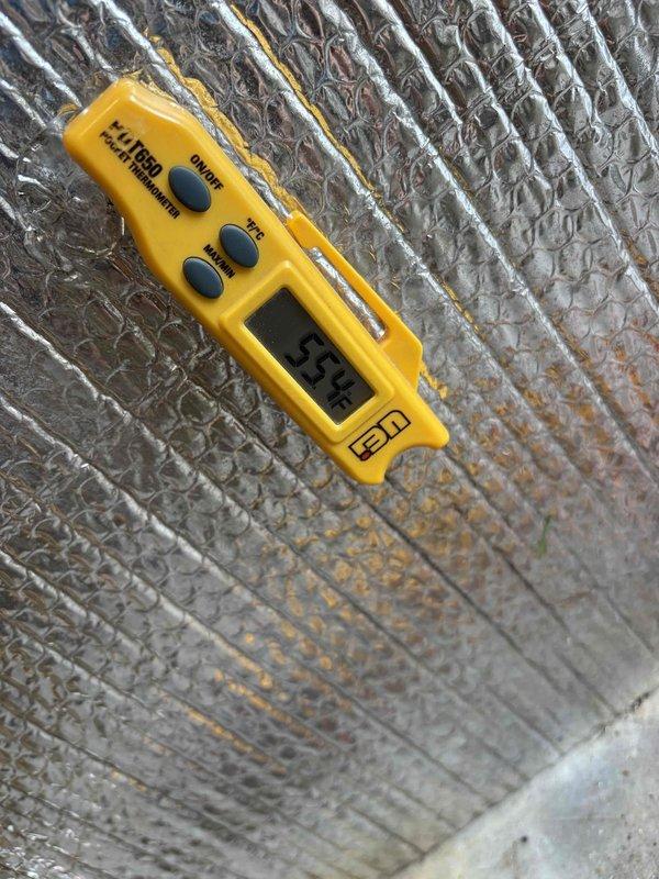 Performed HVAC system assessment and documented temperature differentials across insulation barriers. Measured supply air temperature at -21°F and ambient conditions at 51.9°F using calibrated digital instrumentation. Removed obsolete dampers from the ductwork system as part of airflow optimization. Two-technician crew completed quoted work per customer approval.